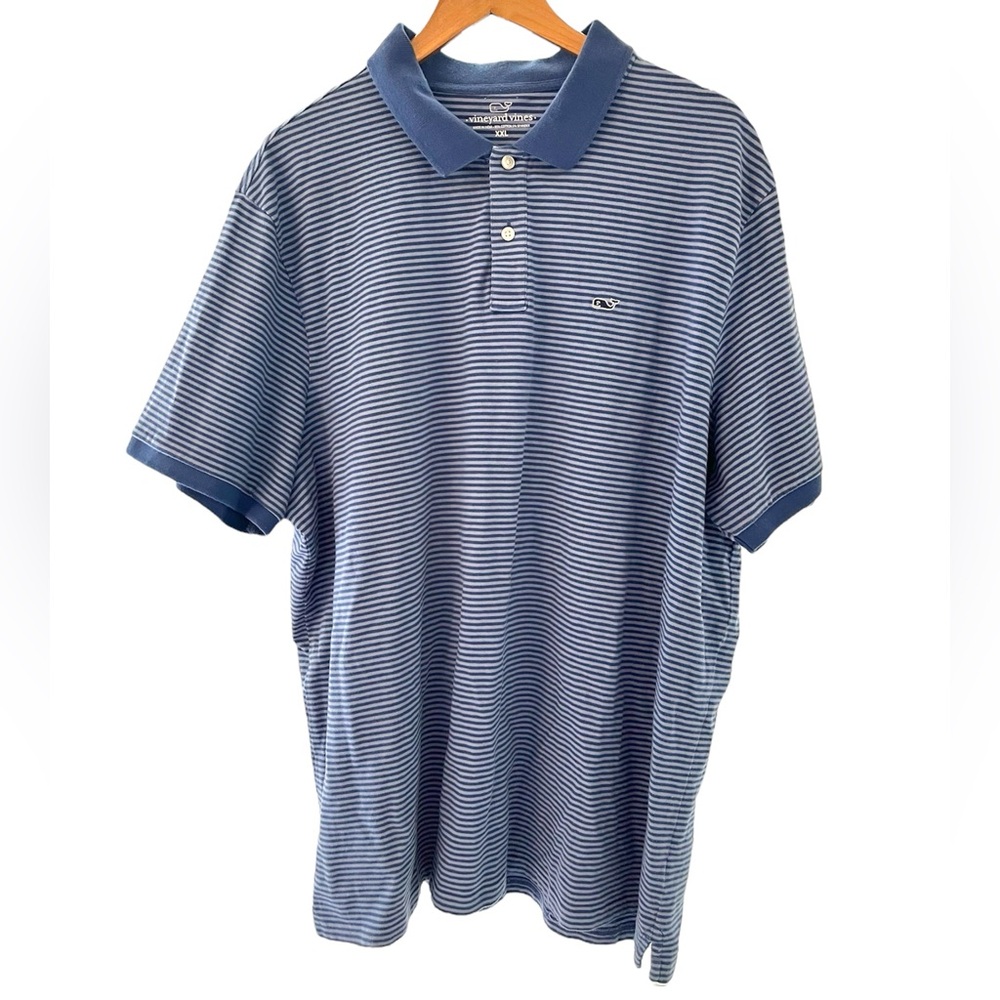Vineyard Vines Men's Size XXL 2XL Blue Striped Polo Shirt Preppy Casual Golf